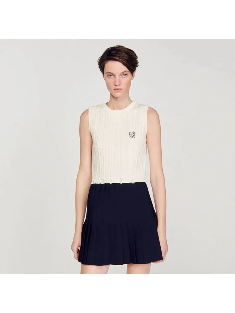 Sandro Cable Knit Sleeveless Vest with Crest - Picture 3 of 7